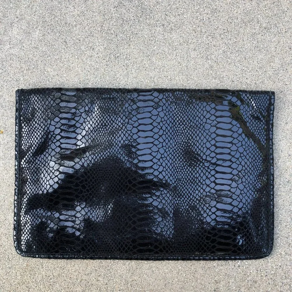 MICHAEL KORS Peyton Python Leather Clutch Purse Envelope Black Designer​​​